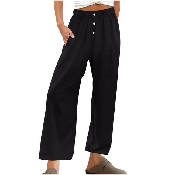Fashion Plus Size Casual Pants for Womens Elastic Waist Loose Wide Leg Pants High Waist Straight Pants Casual Pants