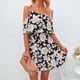 thumbnail image 2 of Vestido corto floral para mujer Ticfox Correa espagueti Hombro frío Elástico Cintura media Negro S, 2 of 6