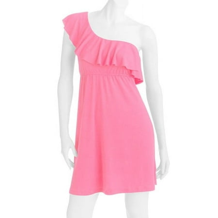 Juniors' Plus Knit One Shoulder Ruffle Dress