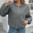 thumbnail image 7 of Stichou Womens Cropped Bomber Jackets Trendy Casual Collarless Pea Coat Zip Up Winter Spring 2026 Short Jacket Gray S, 7 of 7