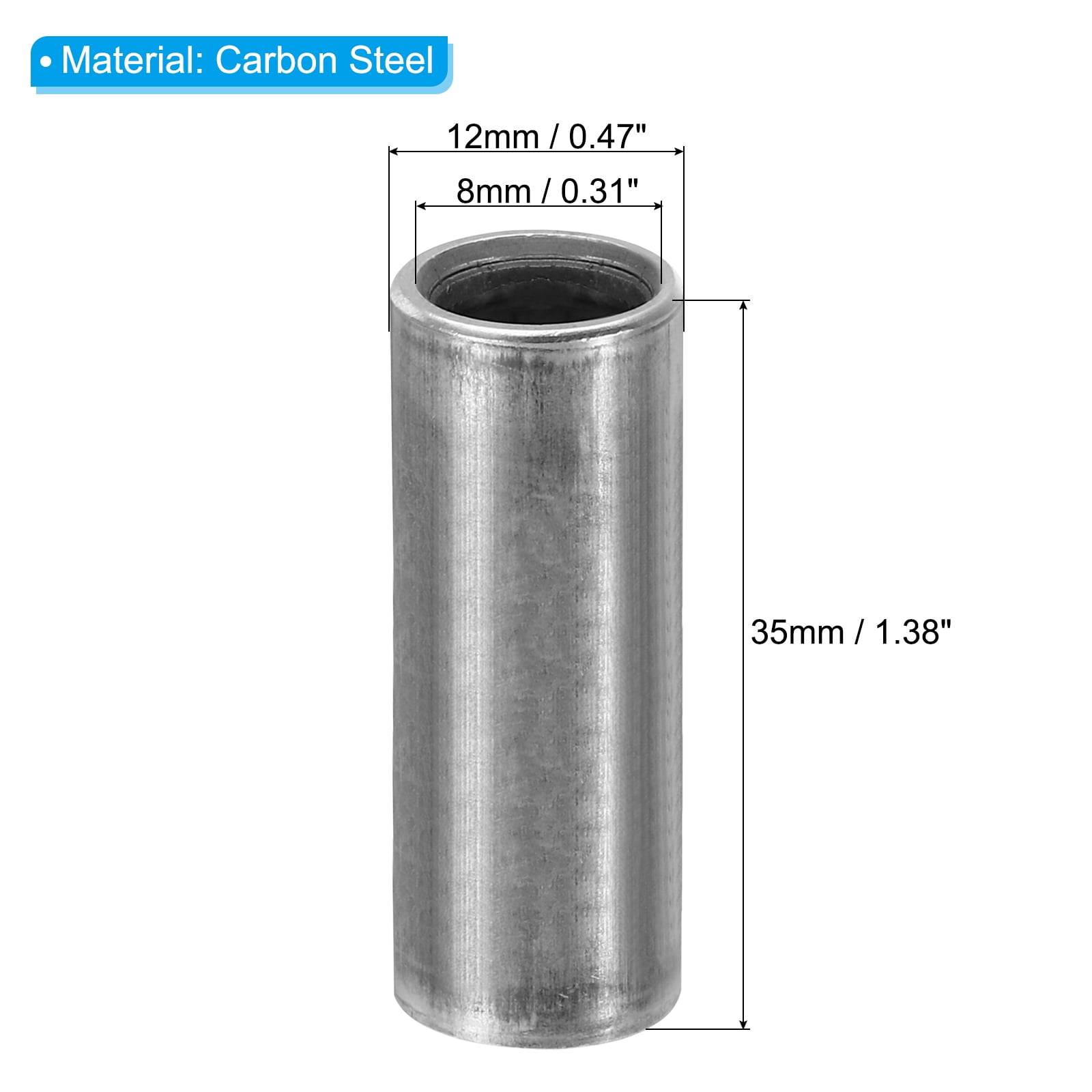 M8 Steel Spacers, 12 Pcs Metal Spacers Steel 8mm ID x 12mm OD x 35mm L Carbon Steel Spacer Screw Standoff Round for 5/16in or M8 Screw Bolts