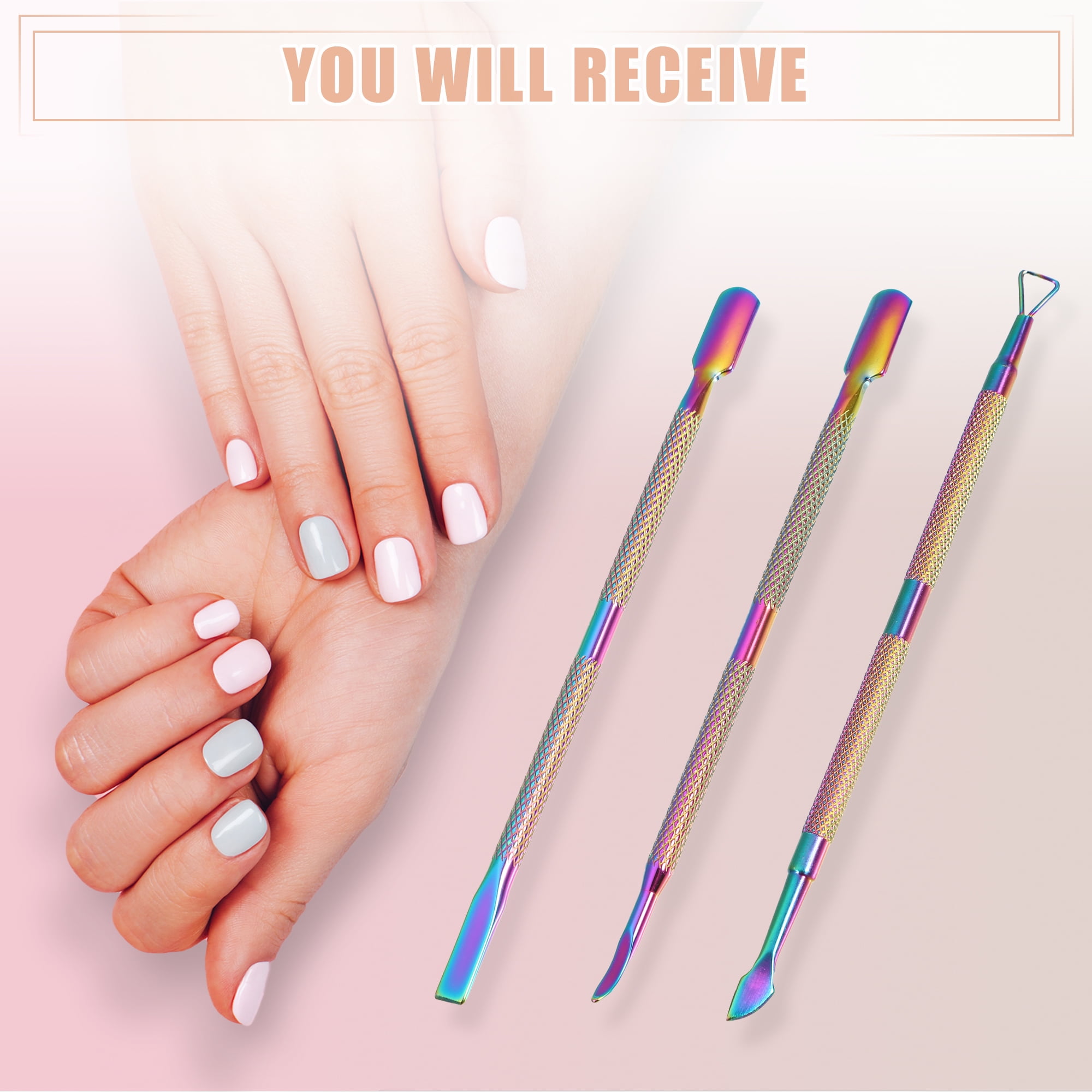 Unique Bargains 3 Pcs Cuticle Pusher Set Stainless Steel Double Head Remover Tool