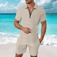 thumbnail image 5 of KKBOTIVE Mens Outfit 2 Piece Set Solid Color Round Neck Short Sleeved T Shirt Set Summer Mens Sweatsuits Beige Size XL, 5 of 5