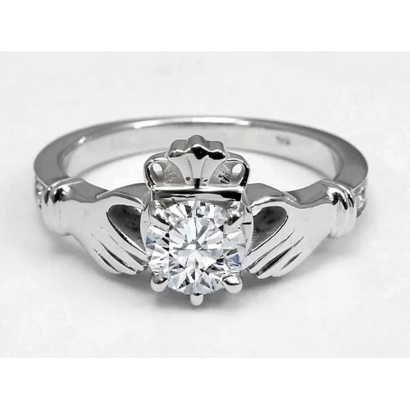 2Ct Claddagh Lab Created Diamond Women's Engagement Ring 14K White Gold Plated Round Cut