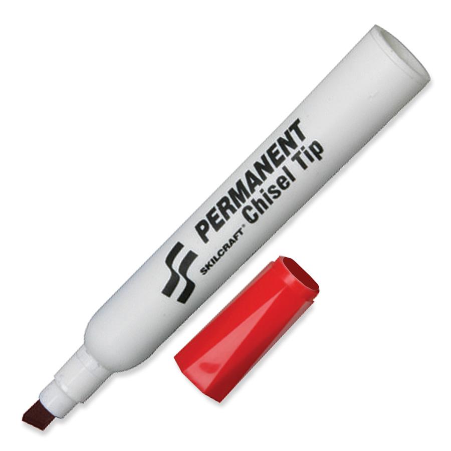 Skilcraft Permanent Marker, Jumbo, Chisel Tip, 12/DZ, Red 9731062