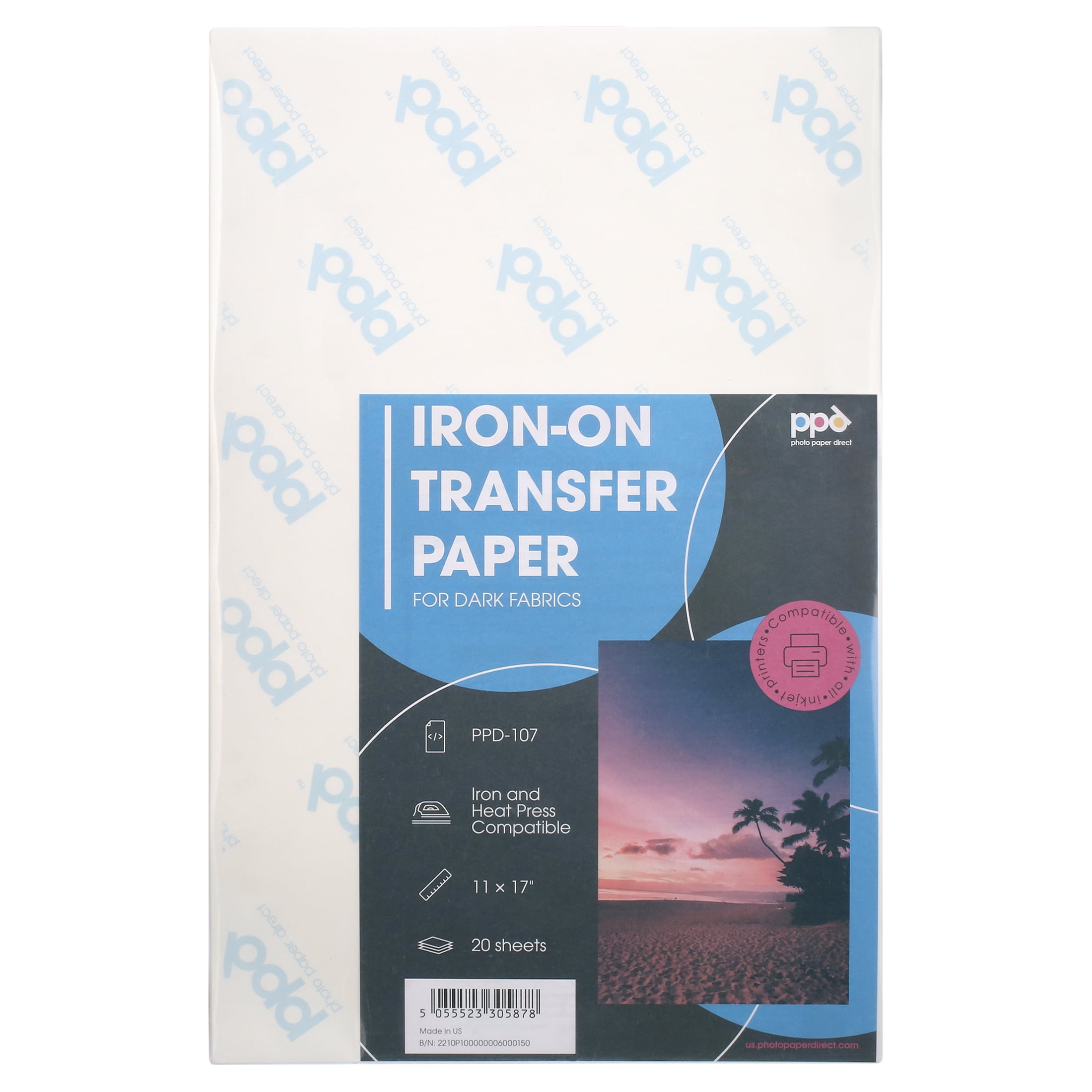 PPD Inkjet Iron-On Dark T Shirt Transfers Paper 11x17" Pack of 20 Sheets (PPD107-20)