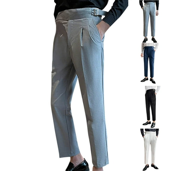 Brondbend Men's Big and Tall Dress Pants Straight Pants for Men Expandable High Waist Zipper Trousers with Pocket Solid Fashion Flat Front Trousers Classic Fit Date Night Suit Pants