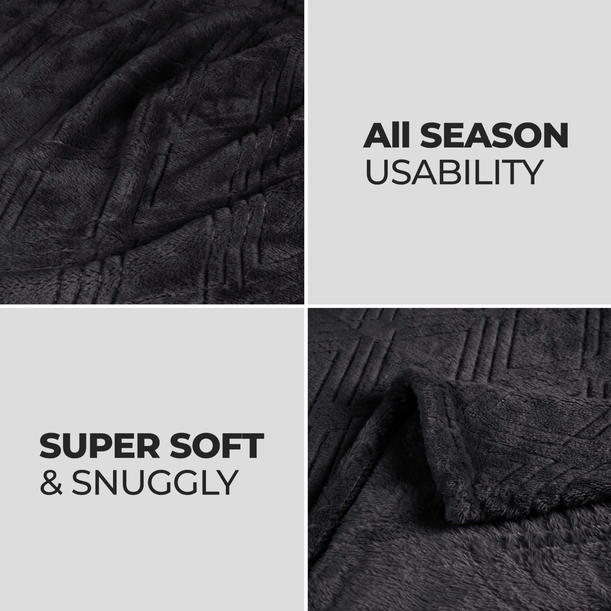 Superior Atka Fleece Diamond Blanket, 66" x 90" Soft Cozy Blankets, Twin Size, Black