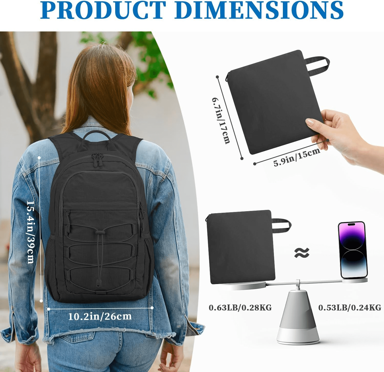 Sac à dos de randonnée unisexe pliable et compact de 15 L - Sac à léger et résistant avec poche pour téléphone à accès rapide - Sport Sac à dos de randonnée unisexe pliable et compact de 15 L - Sac à léger et résistant avec poche pour téléphone à accès rapide - Sport