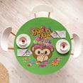 thumbnail image 3 of Ambesonne Halloween Emoji Fitted Round Tablecloth, Trick Treat Monkey, 40"- 44" Diameter, Lime Green Soft Pink, 3 of 4