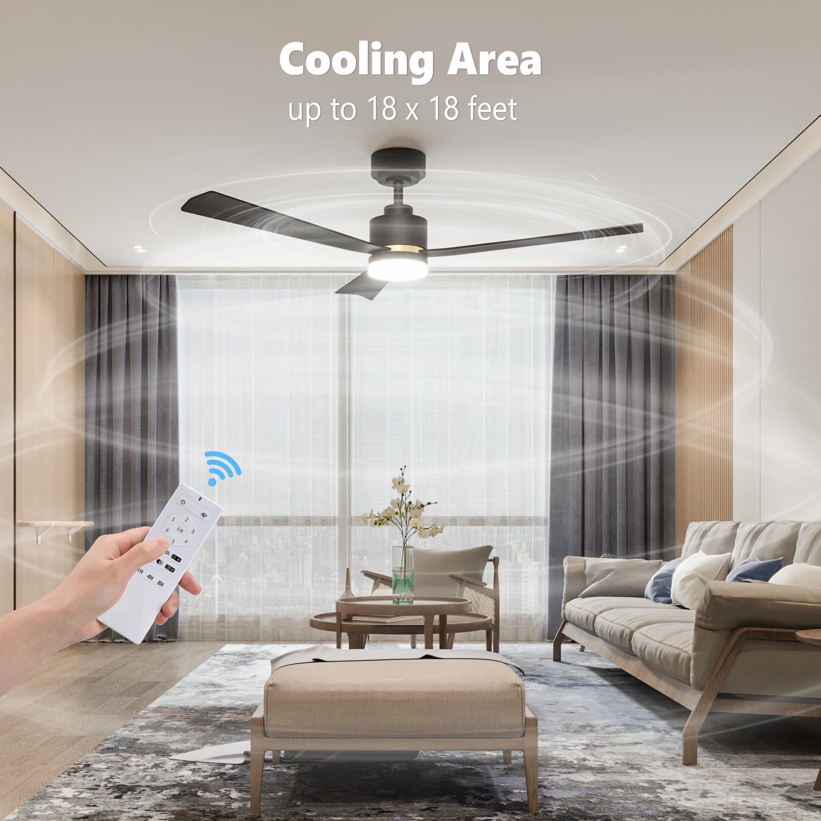CRZOE Ceiling Fans with Lights, 52 inch Low Profile Ceiling Fan with Remote Control, Flush Mount, Reversible, 3CCT, Dimmable, Quiet, Black Small Ceiling Fan for Bedroom Indoor/Outdoor Use, Black