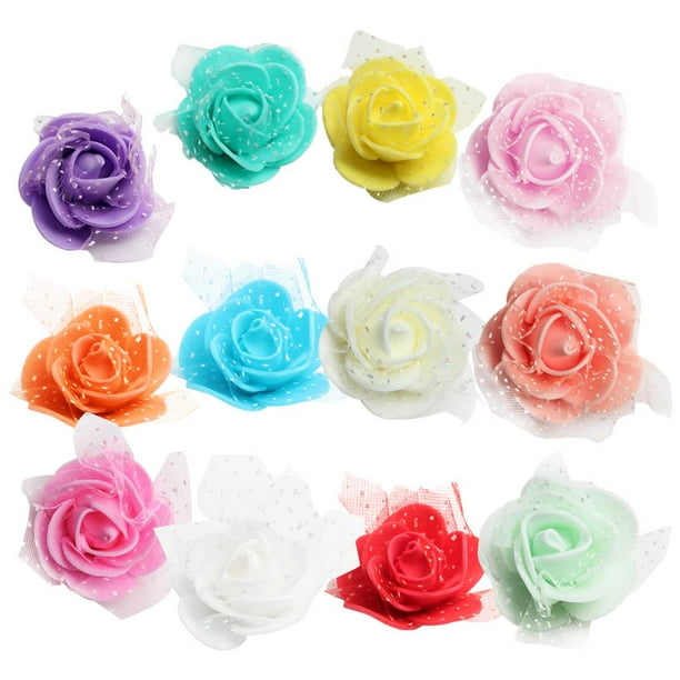 50 piezas Mini malla de espuma artificial adorno de cabezas de flores rosas para manualidades 4 cm Multicolor