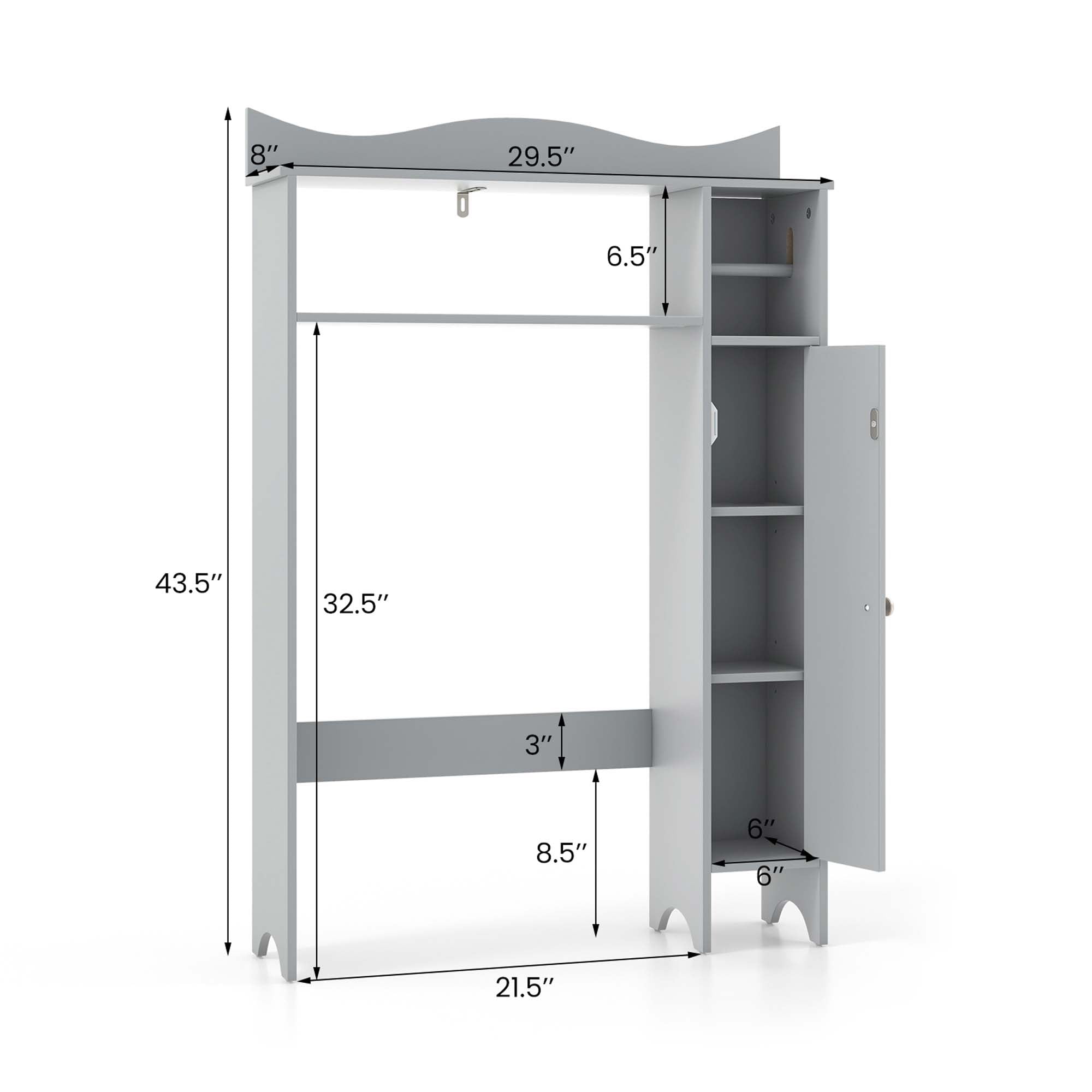 Costway Over the Toilet Storage Cabinet with Toilet Paper Holder Adjustable Shelves Gray