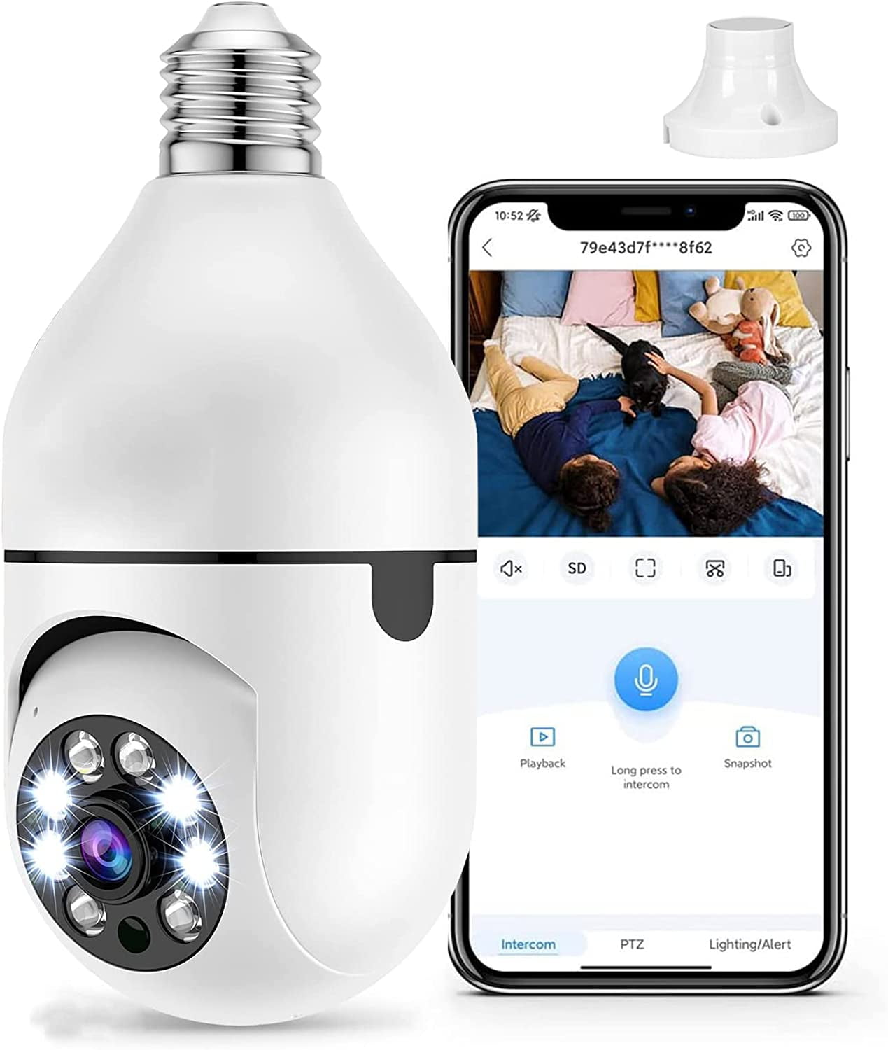 Light Bulb WiFi Security Camera 1080P Pan Tilt Wireless 360 Degree E27 Panoramic IP Camera, Security Cameras with Floodlight Night Vision Human Motion Detection and Alarm