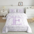 thumbnail image 2 of jejeloiu Monogrammed E King Size Comforter Sets,Cute Bowknot Bowtie Bedding Comforter Set,Light Purple White Bedding Set,Microfiber Room Decorative Reversible,3 Pieces, 2 of 8