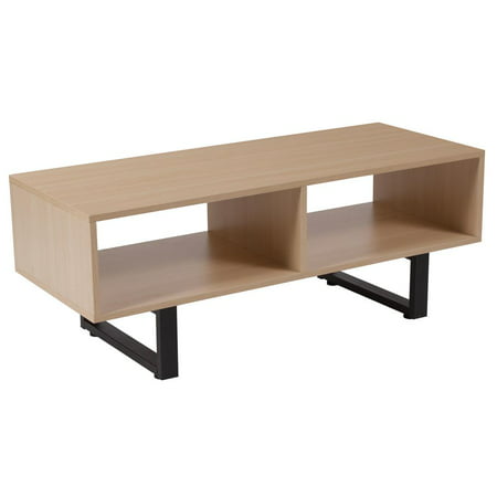 Beech Wood Grain Finish TV Stand and Media Console with Black Metal (Best Finish For Beech Wood)