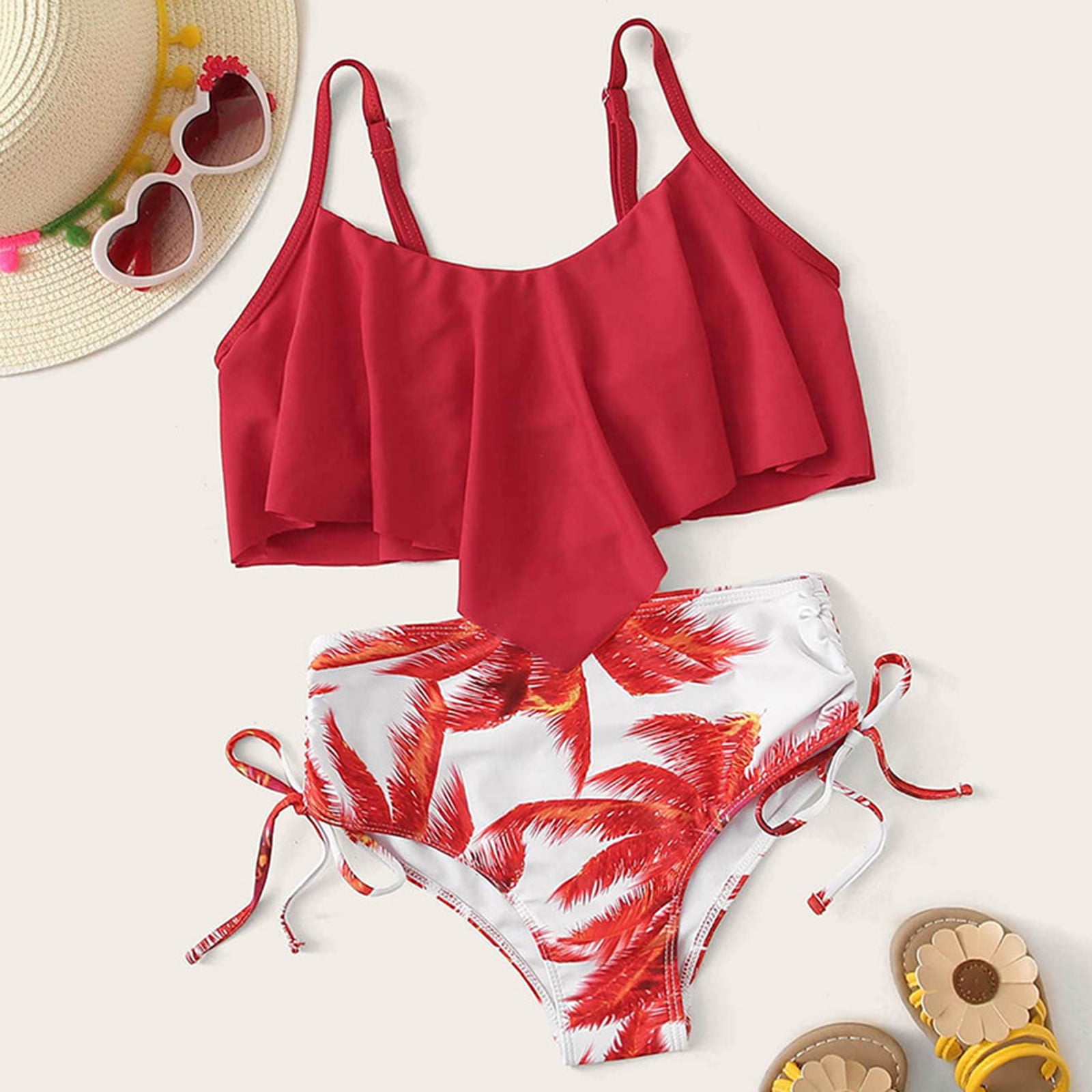 NIUREDLTD Toddler Baby Girl s 3 Piece Swimsuits Red Floral Prints niuredltd-toddler-baby-girl-s-3-piece-swimsuits-red-floral-prints
