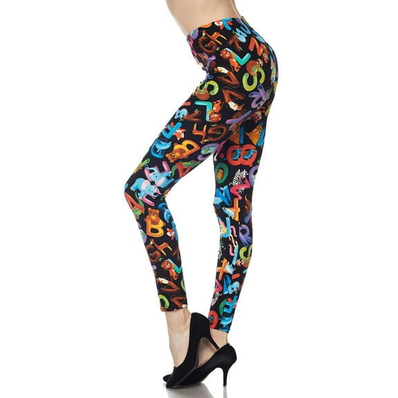 Buttery Soft Animal Alphabet Extra Plus Size Leggings - 3X-5X (XPlus One Size,Black)