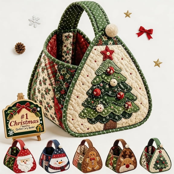DIY Christmas Quilted Basket Sewing Kit,Fabric Christmas Storage Basket