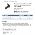 thumbnail image 2 of Speedometer Transmitter - Compatible with 2017 - 2019 Nissan Rogue Sport 2.0L 4-Cylinder 2018, 2 of 2