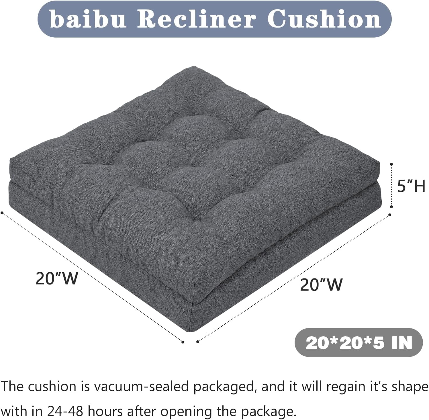 Extra Large Memory Foam Recliner Cushions for Elderly, 20x20x5 Inch Thick Dual-Layer Patent Design Non-Slip Recliner Seat Cushion for Couch for Easy to Stand Up & Reduce Hip & Lumbar Pain, Grey