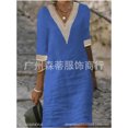 thumbnail image 1 of Generic 2025 Women's Clothes Hot-Selling Hot Sale Solid Color and V-neck Medium Sleeve Cotton Linen Casual Dress, 1 of 1