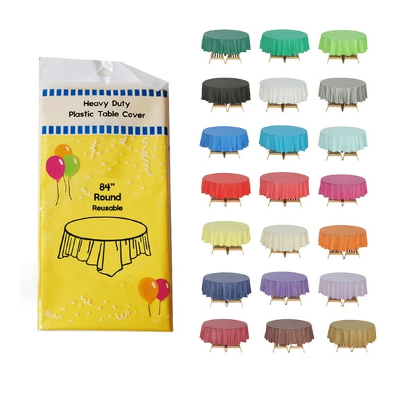 (6-pack) Heavy Duty Plastic Table Covers Tablecloth (Reusable) (Round 84")
