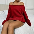 thumbnail image 6 of Qwertyu Womens Off Shoulder Sweatshirt Drop Shoulder Oversized Long Sleeve Pullover Top Red 2XL, 6 of 7