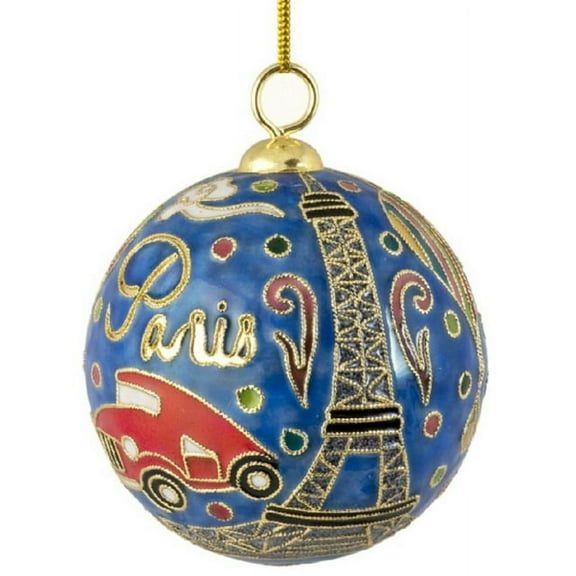 Cloisonne Paris and Eiffel Tower Hanging Ornament 2.75 Inch Diameter