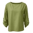 thumbnail image 4 of Delayuji Women's Cotton Linen Shirt Round Neck Long Sleeve Shirt with Button Fashion Solid Color Loose Summer Tops Business Casual Outfits, 4 of 5