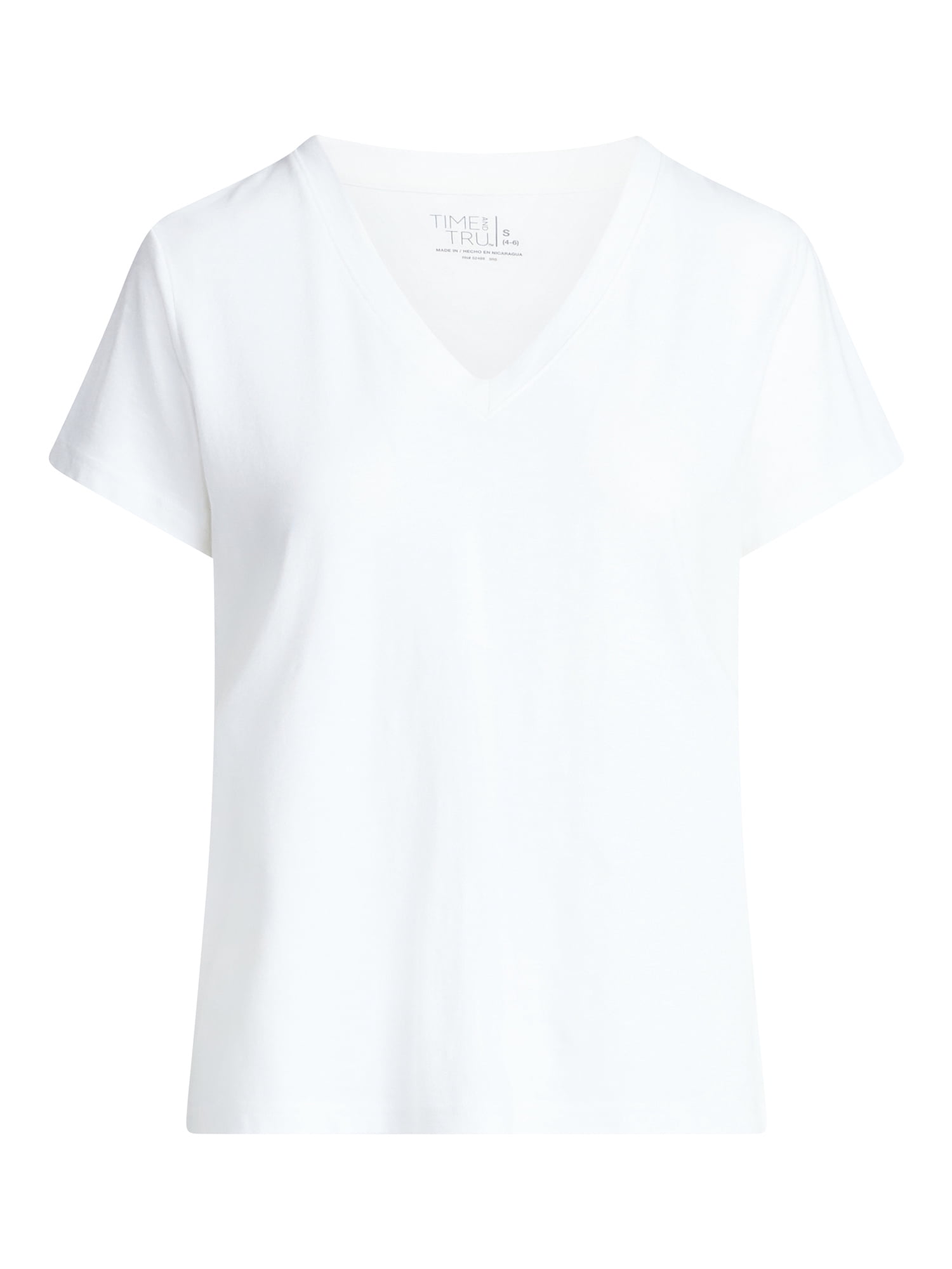 Time and Tru Women's Slub V Neck Tee with Short Sleeves, Sizes XS-XXXL