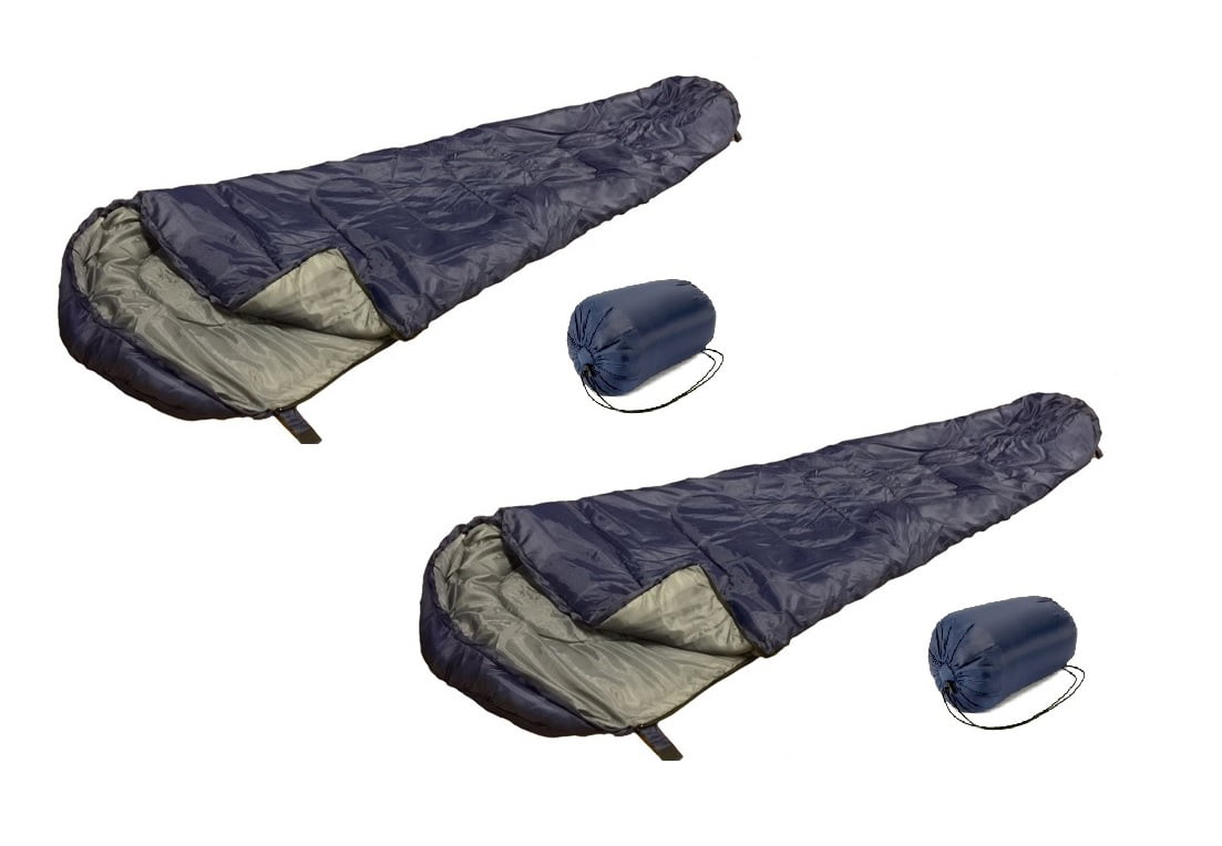 Degrees F NAVY BLUE Set of 2 SLEEPING BAGS MUMMY Type 8' Foot 20 Carrying Bag 