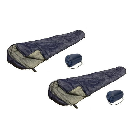 Set of 2 Sleeping Bags Mummy Type 8' Foot 20+ Degrees Fahrenheit Navy Blue - Carrying