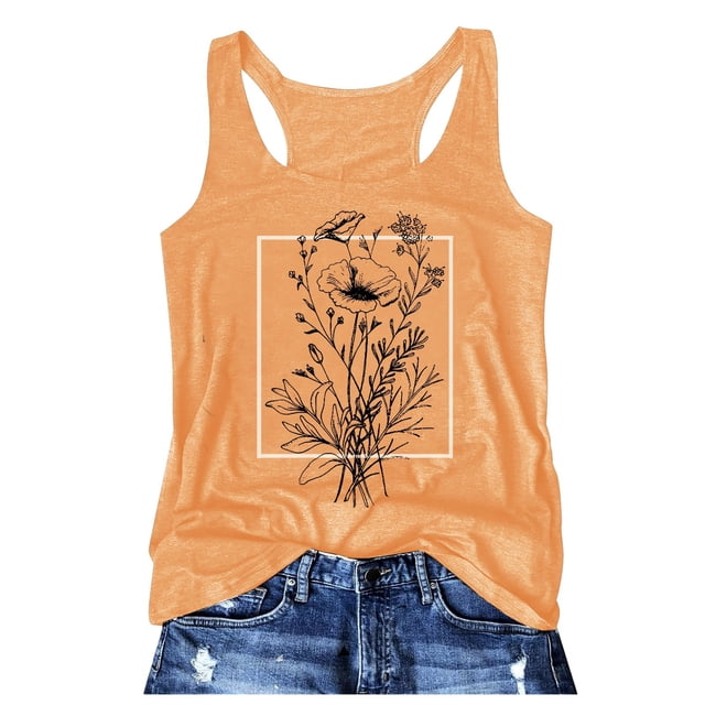 Gpoecd Débardeurs à Col Rond pour Femmes, Mode Décontractée, Imprimé Floral, Col Rond, Sans Manches, Haut de Type Veste avec Camisole pour Femmes 12_Yellow,S