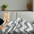 thumbnail image 3 of Grey Soft Flannel Fleece Throw Blanket, Grey and White Chevron Pattern Classic Geometrical Horizontal Zig Zag Stripes Retro, Cozy Plush for Indoor and Outdoor Use, 50" x 60", Grey White, by Ambesonne, 3 of 5