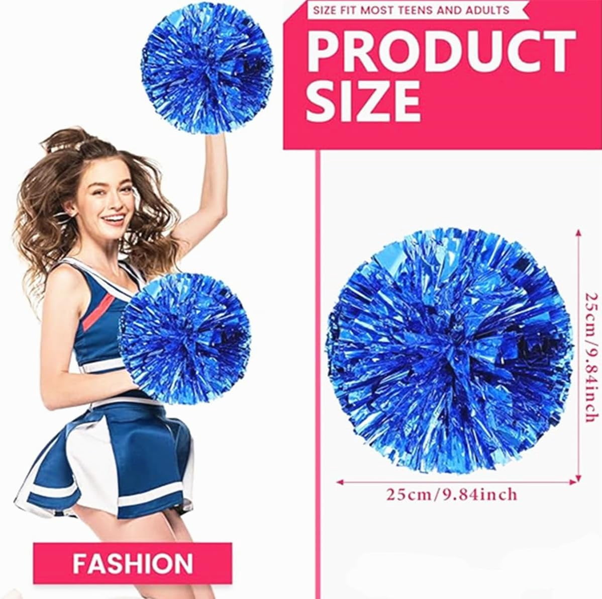 EONQY Cheerleading Pom Poms, 20 Pack Cheerleader Pom poms with Baton Handle, Cheering Squad Pompoms for School Dance Sports Team Spirit (Black)