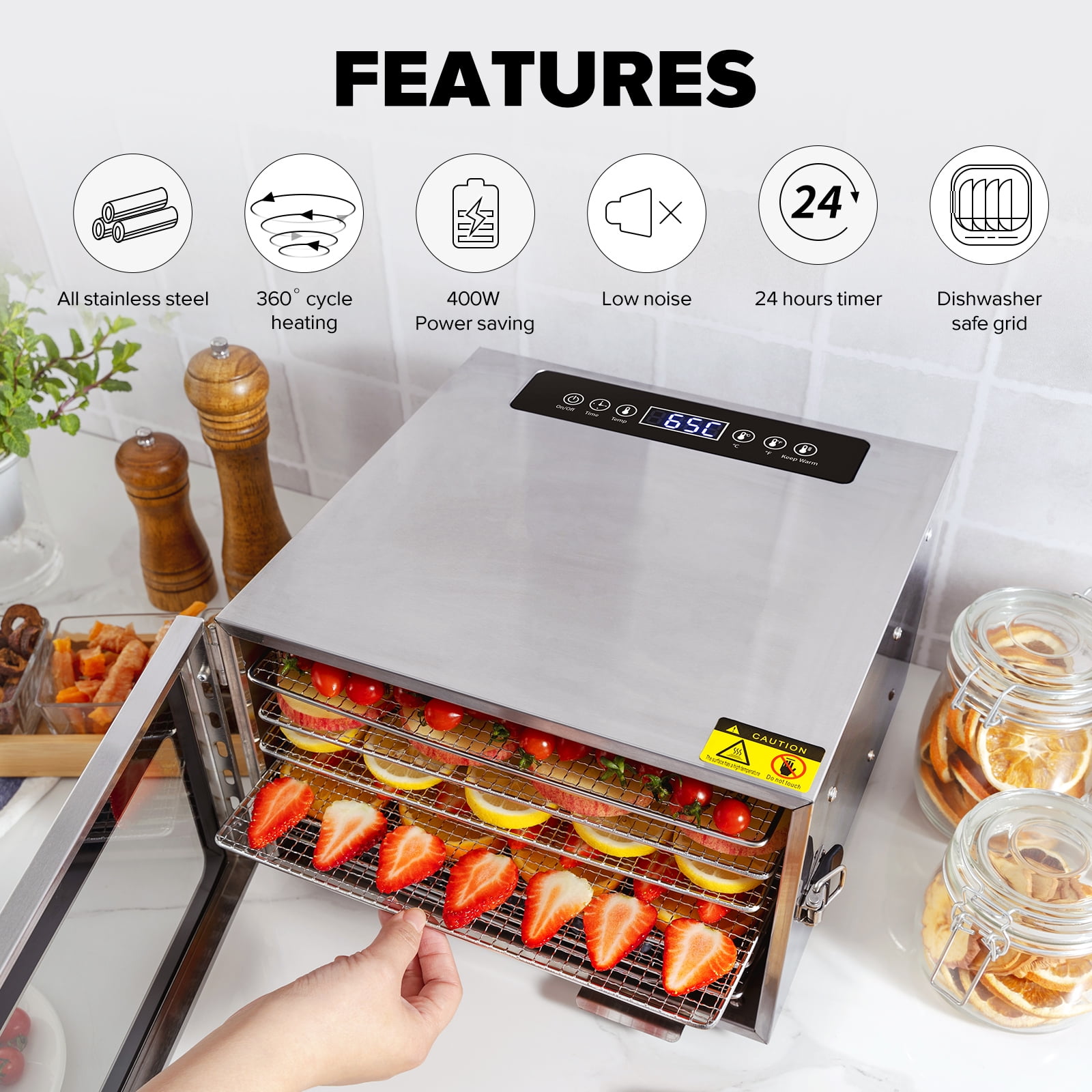 Kwasyo 8 Layers Food Dehydrator Beef Jerky Dryer, ALL Stainless