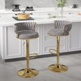 thumbnail image 5 of VECELO Bar Stools Set of 2, Modern Velvet Barstool with Woven Back & Footrest, 360° Swivel Adjustable Counter Height Bar Chairs for Kitchen Island Pub, Light Gray, 5 of 11