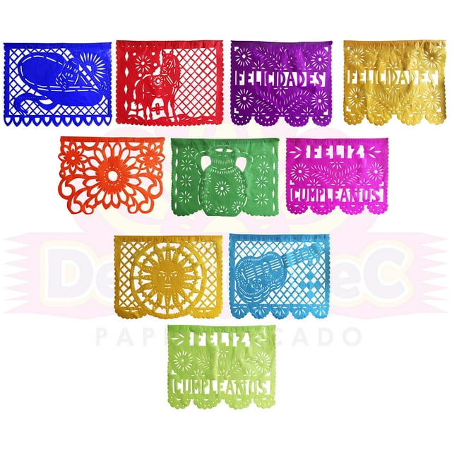 Papel Picado Feliz Cumpleaños | Guirnaldas | enramada | 5 tiras de 5 metros | diseño de Cumpleaños con colores vibrantes | enramada mexicana | decoración de cumpleaños plastico picado