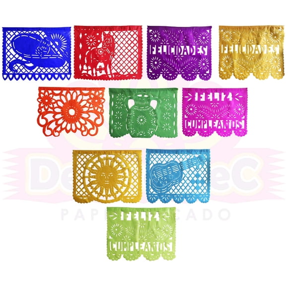 Papel Picado Feliz Cumpleaños | Guirnaldas | enramada | 5 tiras de 5 metros | diseño de Cumpleaños con colores vibrantes | enramada mexicana | decoración de cumpleaños plastico picado