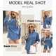 thumbnail image 4 of Blusa elegante de mezclilla para mujer, cuello en V, manga larga, azul, 4 of 6