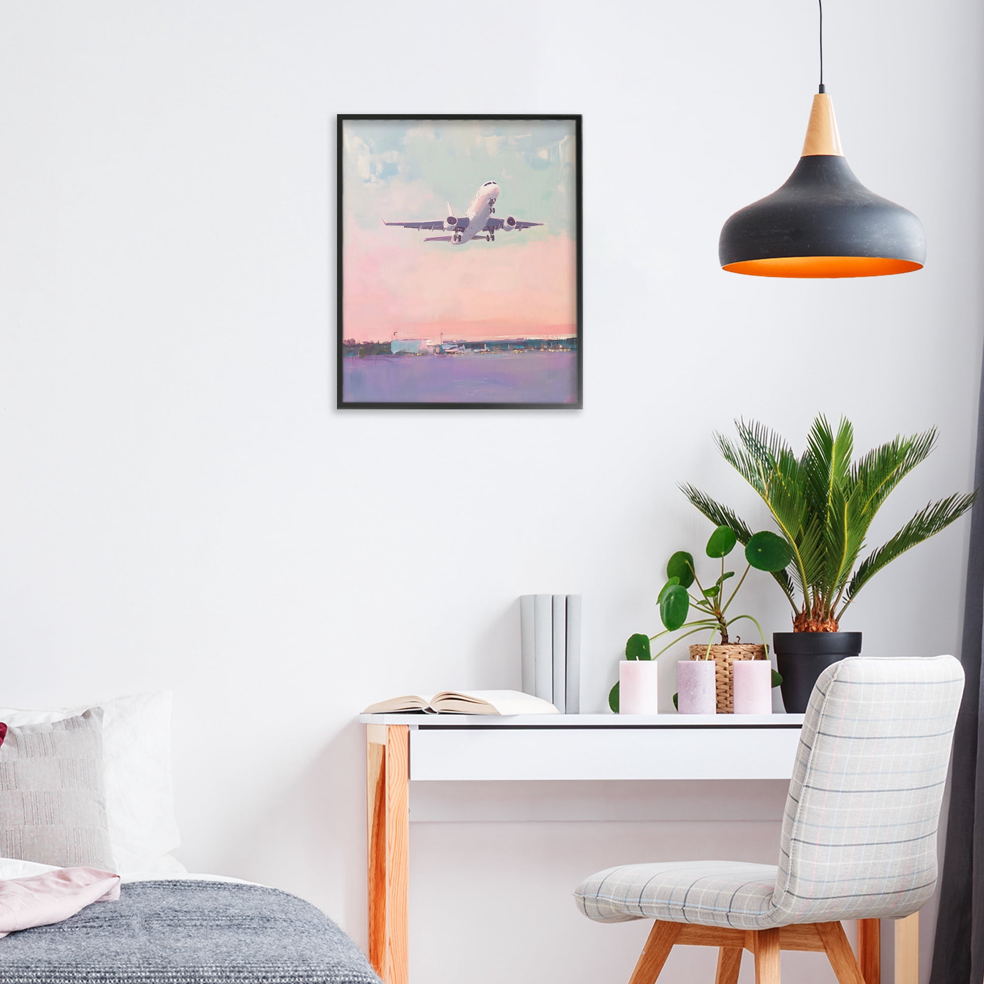 Stupell Industries Airplane Takeoff into Pastel Skies Black Framed Giclee Art, design by The Prints Vibe