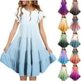thumbnail image 2 of Your-Sty Girls' Summer Dress Short Sleeve Ruffled Pockets Round Neck Printed Casual Outfit, 2 of 5