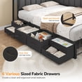 thumbnail image 5 of Corner Bed Frame Queen Size with 6 Storage Drawers, Charging Station & RGB Led Lights, Metal Daybed with Upholstered Guardrail and Storage Shelves, Queen Platform Bed Frame for Teens/Adult, Black, 5 of 9