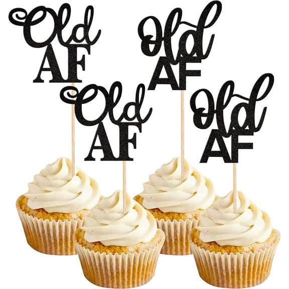 12pcs Old Af Cupcake Toppers Glitter 14th 16th 18th 21st 30th 40th 50th 60th Man Woman Birthday Cupcake Picks for Happy Retirement Birthday Party Cake Decorations Supplies Black