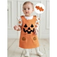 thumbnail image 3 of Loicainy Infant Baby Girl Halloween Outfit 3 6 12 18 Months Pumpkin Ruffle Long Sleeve Romper Overall Dress Headband 3 Piece Clothes Set, 3 of 9