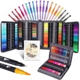 thumbnail image 2 of Juego de bolígrafos de pintura para adultos, rotuladores de doble punta y 20 colores, bolígrafos de Gel con purpurina, bolsa de lona, libros para colorear, 120 paquetes, 2 of 4