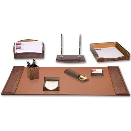 Dacasso Ensemble de Bureau en Cuir Gaufré Crocodile Brun, 8 Pcs