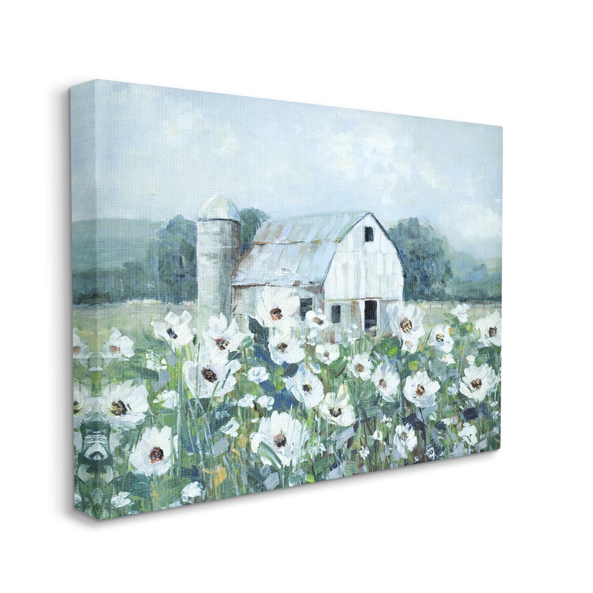 Stupell Industries Rural Anemone Flower Meadow White Farmland Barn Painting Gallery Wrapped Canvas Print Wall Art, Design by Sally Swatland