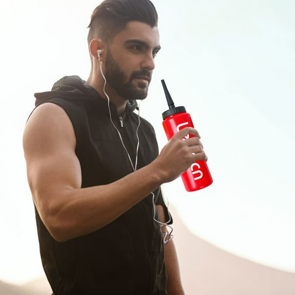 Vestitly Long Spout Squeeze-Out Sports Water Bottle 1L Red A